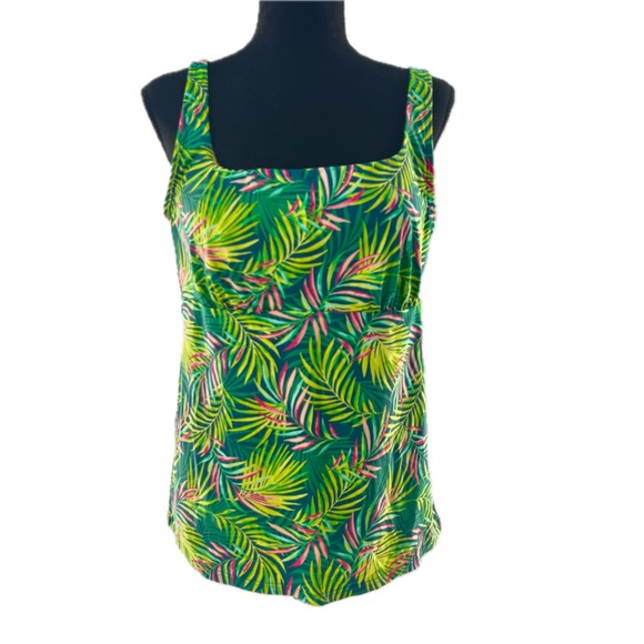 Lands' End Other - Lands' End Chlorine Resistant Square Neck Tankini Top Baltic Teal Palm Size 14